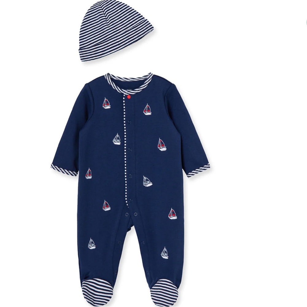 Little Me Blue and White Sailboat Footies